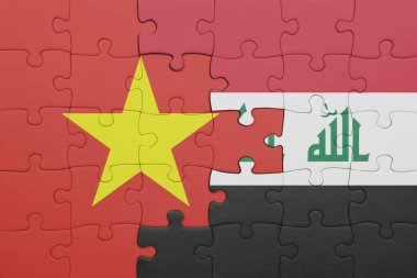 Vietnam 'ın renkli ulusal bayrağı ve Irak' ın bayrağı. konsept