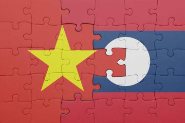 Vietnam 'ın renkli ulusal bayrağı ve laos bayrağıyla bulmaca. konsept