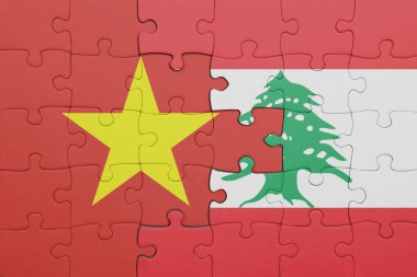 Vietnam 'ın renkli ulusal bayrağı ve Lübnan bayrağı. konsept