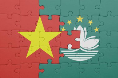 Vietnam 'ın renkli ulusal bayrağı ve Macau bayrağı ile bulmaca. konsept