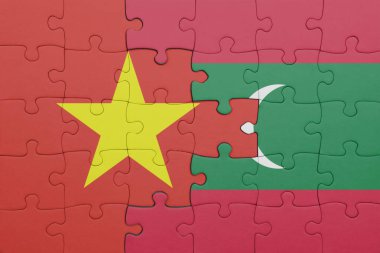 Vietnam 'ın renkli ulusal bayrağı ve maldivlerin bayrağı. konsept