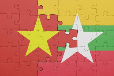 Vietnam 'ın renkli ulusal bayrağı ve Myanmar bayrağı ile bulmaca. konsept