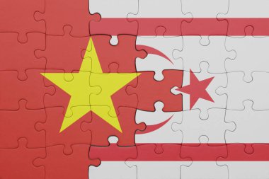 Vietnam 'ın renkli ulusal bayrağı ve Kuzey Kıbrıs bayrağıyla ilgili bulmacalar. konsept
