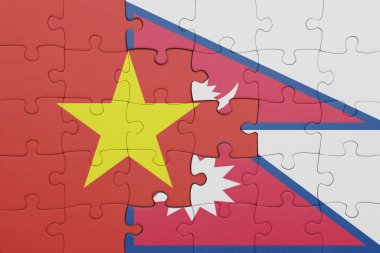 Vietnam 'ın renkli ulusal bayrağı ve Nepal' in bayrağı. konsept