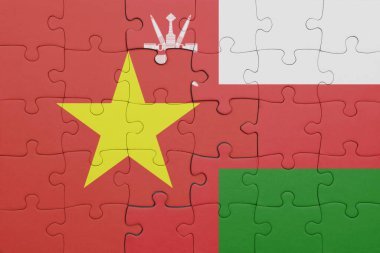 Vietnam 'ın renkli ulusal bayrağı ve Umman bayrağı ile bulmaca. konsept