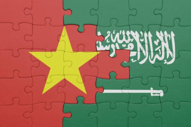 Vietnam 'ın renkli ulusal bayrağı ve Suudi Arabistan bayrağı. konsept