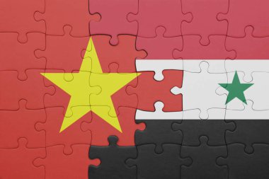 Vietnam 'ın renkli ulusal bayrağı ve Suriye bayrağı ile bulmaca. konsept