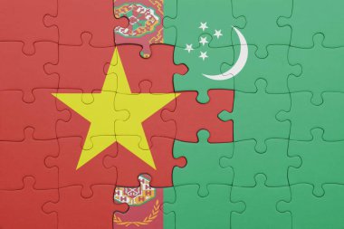Vietnam 'ın renkli ulusal bayrağı ve Türkmenistan bayrağının bulmacası. konsept