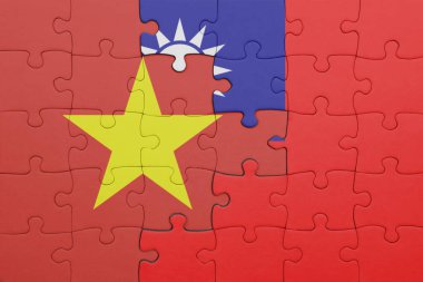 Vietnam 'ın renkli ulusal bayrağı ve Tayvan bayrağının bulmacası. konsept