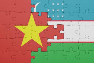 Vietnam 'ın renkli ulusal bayrağı ve Özbekistan bayrağının bulmacası. konsept