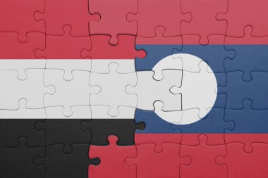 Laos bayrağı ve Yemen 'in renkli ulusal bayrağıyla bulmaca. konsept