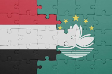 Makao bayrağı ve bayrağının rengarenk ulusal bayrağıyla bulmaca. konsept