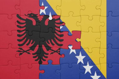 Albania 'nın renkli ulusal bayrağı, Bosna ve Herzegovina bayrağı ile bulmaca. konsept