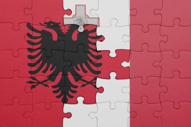 Albania 'nın renkli ulusal bayrağı ve Malta bayrağı ile bulmaca. konsept