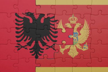 Renkli ulusal albanya bayrağı ve mongol bayrağı ile bulmaca. konsept