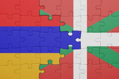 Ermenistan 'ın renkli ulusal bayrağı ve Bask ülkesinin bayrağı. konsept