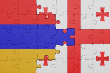 Ermenistan 'ın renkli ulusal bayrağı ve Gürcistan bayrağı. konsept