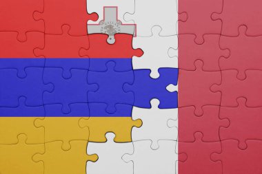Ermenistan 'ın renkli ulusal bayrağı ve Malta bayrağı. konsept