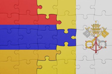 Ermenistan 'ın renkli ulusal bayrağı ve Vatikan bayrağıyla ilgili bulmacalar. konsept