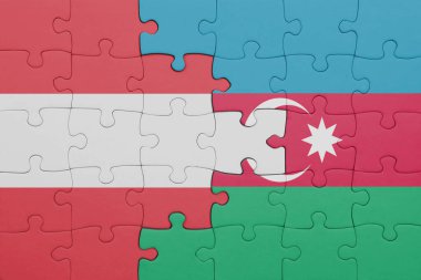 Azerbaijan 'ın renkli ulusal bayrağı ve Avusturya bayrağıyla ilgili bulmacalar. konsept