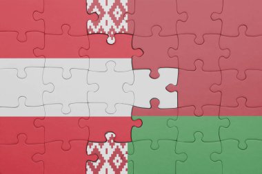 Beyaz Rusya 'nın renkli ulusal bayrağı ve Avusturya bayrağıyla ilgili bulmacalar. konsept