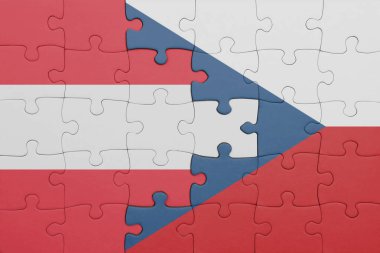 Czech Cumhuriyeti 'nin renkli ulusal bayrağı ve Avusturya bayrağıyla ilgili bulmacalar. konsept