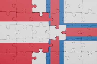 Faroe Adaları 'nın renkli ulusal bayrağı ve Avusturya bayrağıyla ilgili bulmacalar. konsept