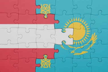 Kazakistan 'ın renkli ulusal bayrağı ve Avusturya bayrağıyla ilgili bulmacalar. konsept