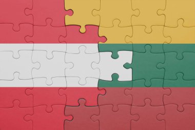 Litvanya 'nın renkli ulusal bayrağı ve Avusturya bayrağıyla ilgili bulmacalar. konsept