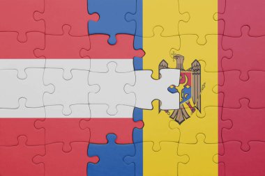 Moldova 'nın renkli ulusal bayrağı ve Avusturya bayrağıyla ilgili bulmacalar. konsept