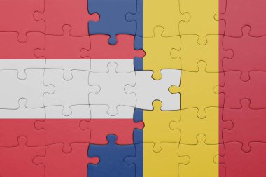 Romanya 'nın renkli ulusal bayrağı ve Avusturya bayrağıyla ilgili bulmacalar. konsept