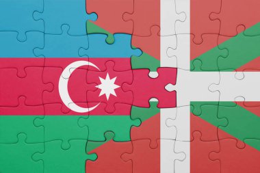 Azerbaijan 'ın renkli ulusal bayrağı ve Bask ülkesinin bayrağıyla ilgili bulmacalar. konsept