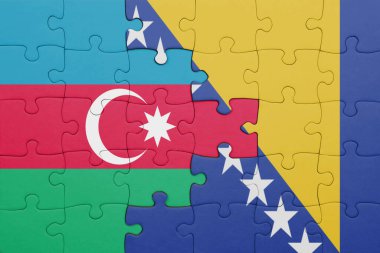 Azerbaijan 'ın renkli ulusal bayrağı ve Bosna ve Herzegovina bayrağı ile bulmaca. konsept