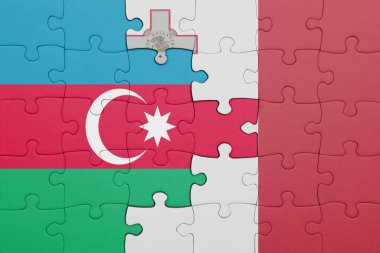 Azerbaijan 'ın renkli ulusal bayrağı ve Malta bayrağı ile bulmaca. konsept