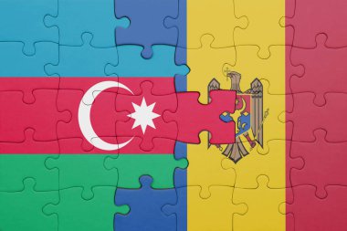 Azerbaijan 'ın renkli ulusal bayrağı ve Moldova bayrağıyla ilgili bulmacalar. konsept