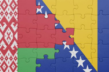 Beyaz Rusya 'nın renkli ulusal bayrağı, Bosna ve Herzegovina bayrağı. konsept