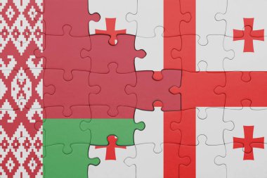 Beyaz Rusya 'nın renkli ulusal bayrağı ve Gürcistan bayrağı. konsept