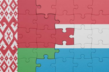 Beyaz Rusya 'nın renkli ulusal bayrağı ve Lüksemburg bayrağı. konsept