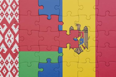 Beyaz Rusya bayrağı ve Moldova bayrağının rengarenk yapbozu. konsept