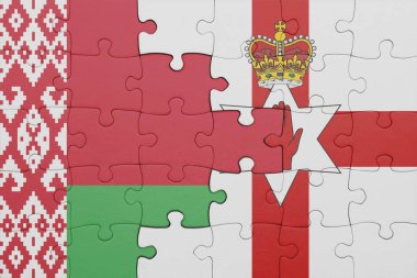 Beyaz Rusya 'nın renkli ulusal bayrağı ve Kuzey İrlanda bayrağıyla ilgili bulmacalar. konsept