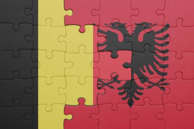 Albania 'nın renkli ulusal bayrağı ve Belçika bayrağı bulmacası. konsept