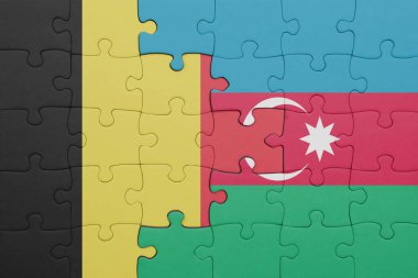 Azerbaijan 'ın renkli ulusal bayrağı ve Belçika bayrağının bulmacası. konsept