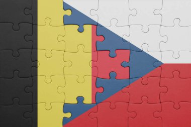 Czech Cumhuriyeti 'nin renkli ulusal bayrağı ve Belçika bayrağının bulmacası. konsept