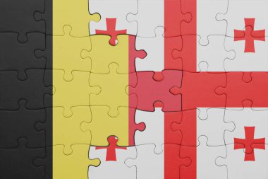 Gürcistan 'ın renkli ulusal bayrağı ve Belçika bayrağının bulmacası. konsept