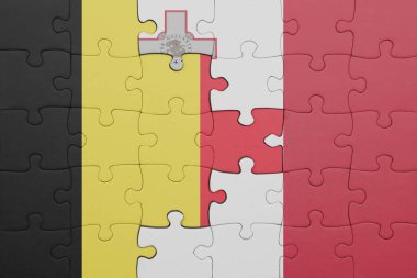 Malta 'nın renkli ulusal bayrağı ve Belçika bayrağı ile bulmaca. konsept