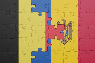 Moldova 'nın renkli ulusal bayrağı ve Belçika bayrağının bulmacası. konsept