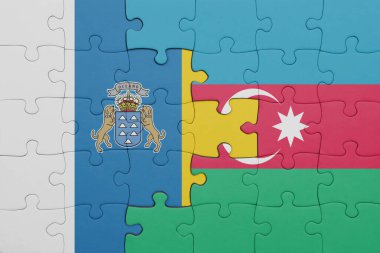 Azerbaijan 'ın renkli ulusal bayrağı ve kanarya adalarının bayrağı. konsept