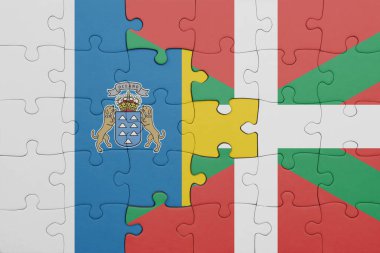 Bask ülkesinin renkli ulusal bayrağı ve kanarya adalarının bayrağı. konsept