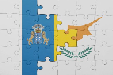 Siyu bayrağı ve kanarya adalarının bayrağıyla dolu renkli bir bulmaca. konsept