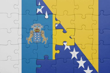 Bosna ve Herzegovina 'nın renkli ulusal bayrağı ve kanarya adalarının bayrağı. konsept